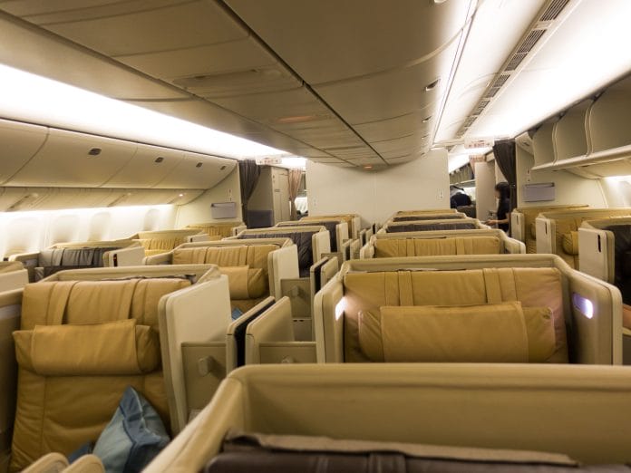 Business Class cabin on the Boeing 777-200ER