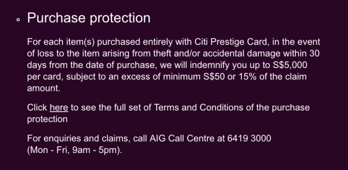 Citi Prestige purchase protection