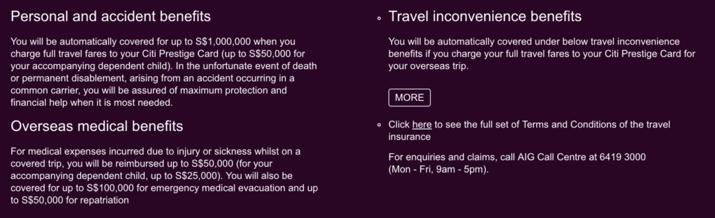 Citi Prestige travel insurance