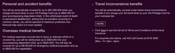 Citi Prestige travel insurance