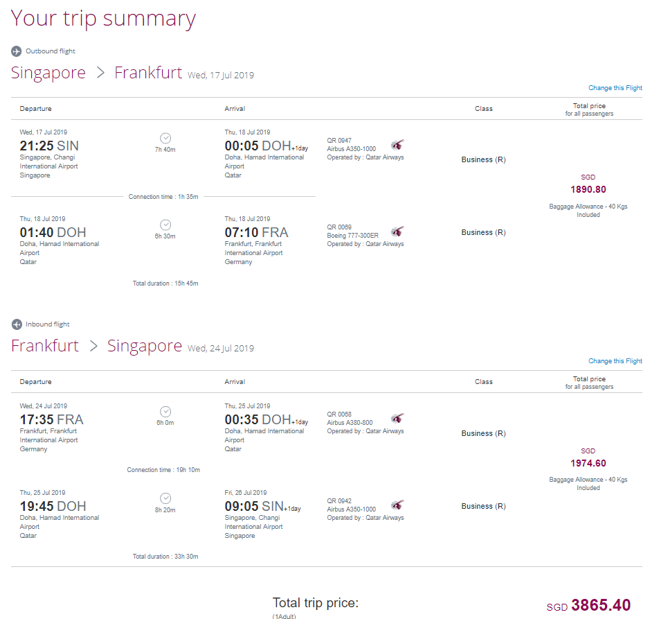 Qatar Airways offering 2togo Business Class fares from S3.2K per