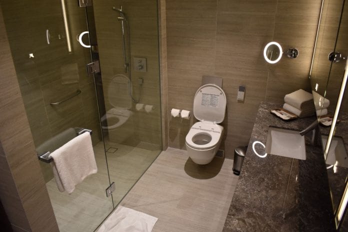 Toilet and shower room at Changi Lounge Jewel