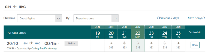 cathay pacific schedule sin-hkg june