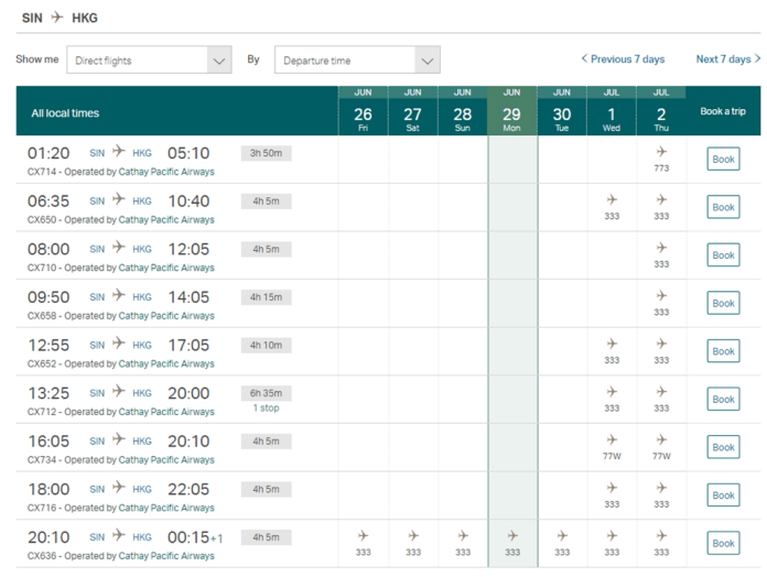 cathay pacific schedule sin-hkg july