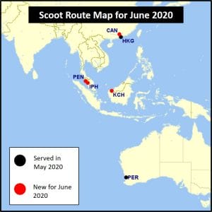 Scoot route map for June 2020
