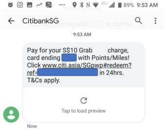 citi pay with points sms