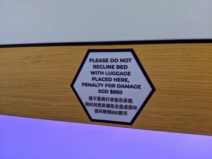 YOTELAir Changi Premium Queen Room- Warning sticker