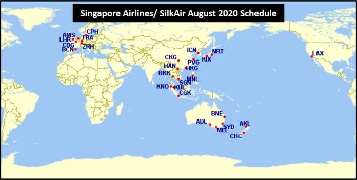 Singapore Airlines August 2020 schedule