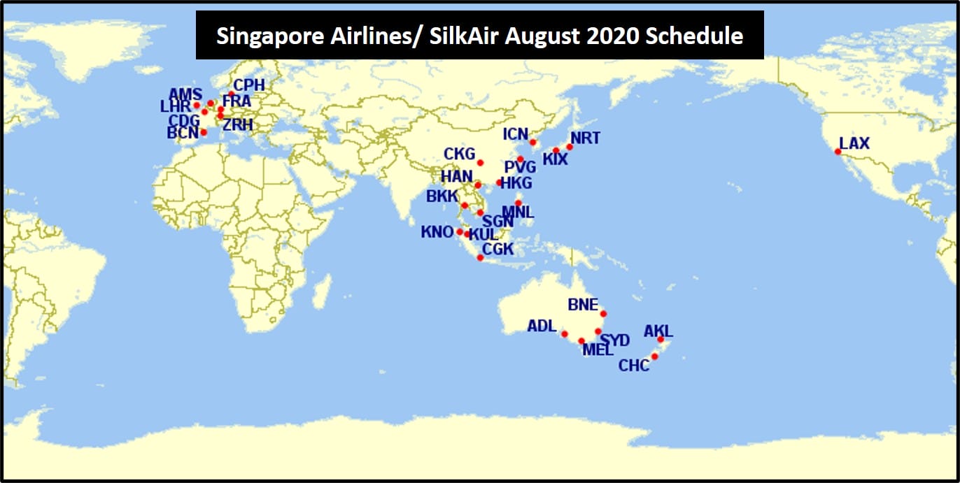 Singapore Airlines August 2020 schedule