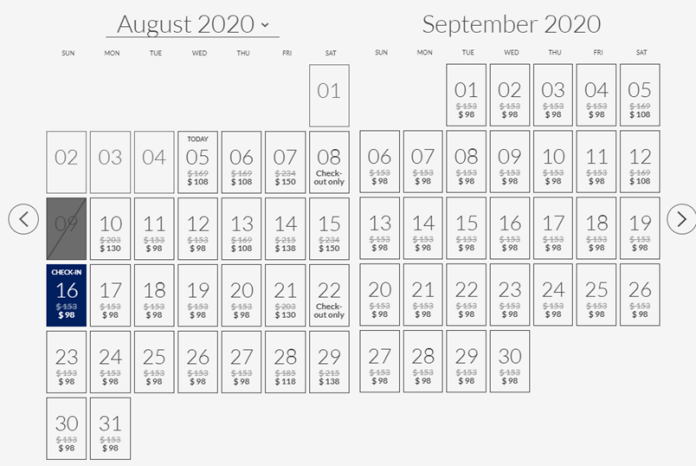Hotel Soloha sample rates for August-September 2020