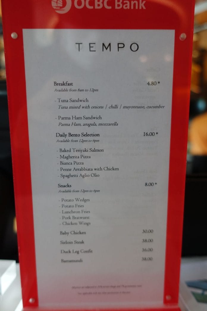 Grand Copthorne Singapore Co-working Space Food Menu