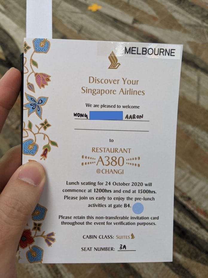 Restaurant A380 @Changi invitation card