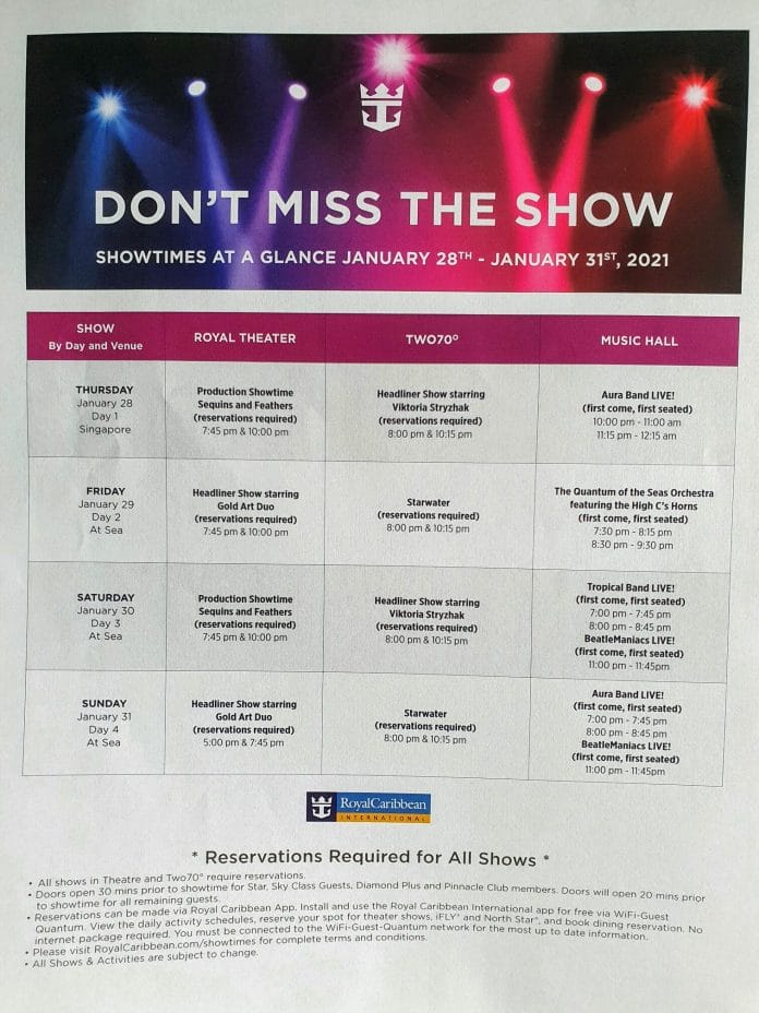 Quantum of the Seas show schedule