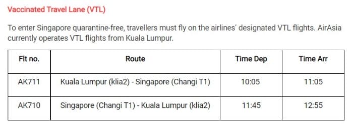 Vtl flights to singapore