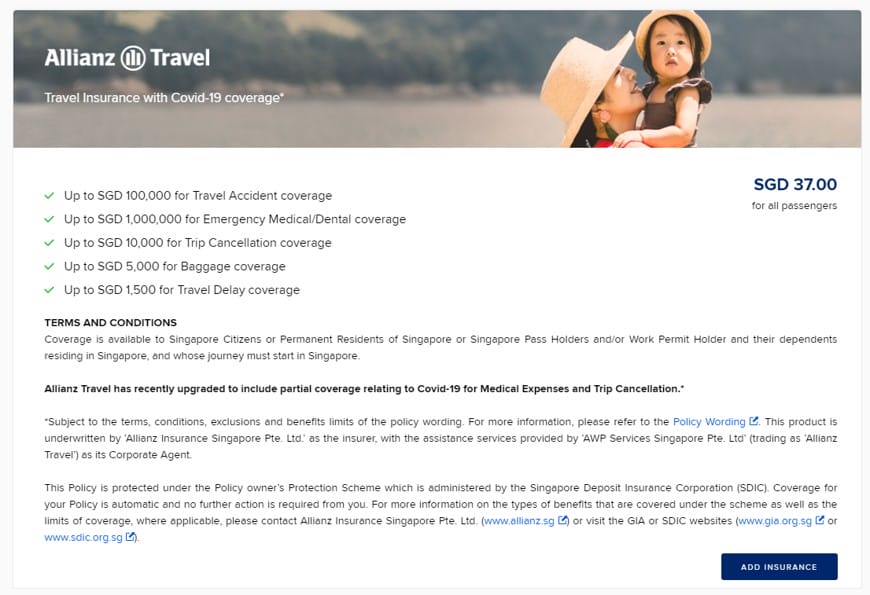 how to add travel insurance singapore airlines