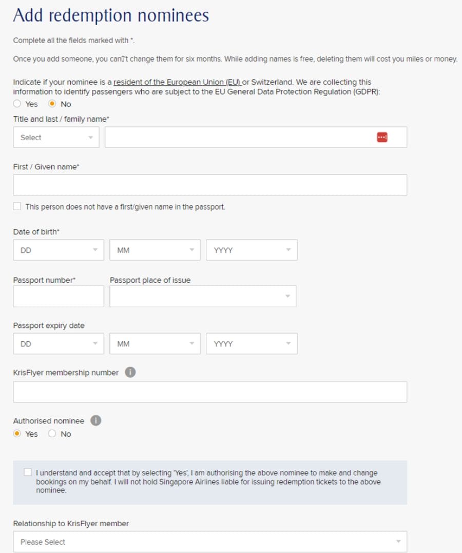 How does KrisFlyer's redemption nominee system work? The MileLion